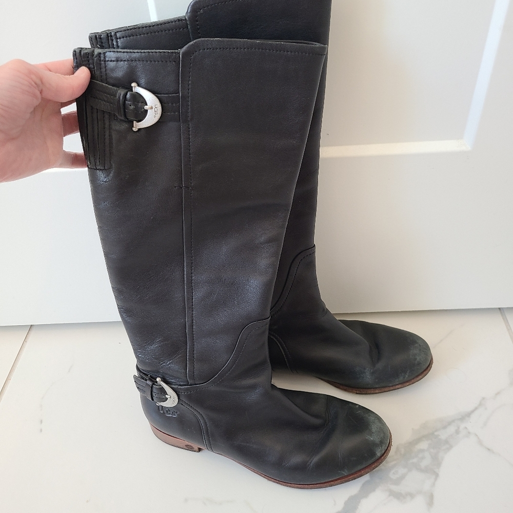 Black UGG leather knee high boots